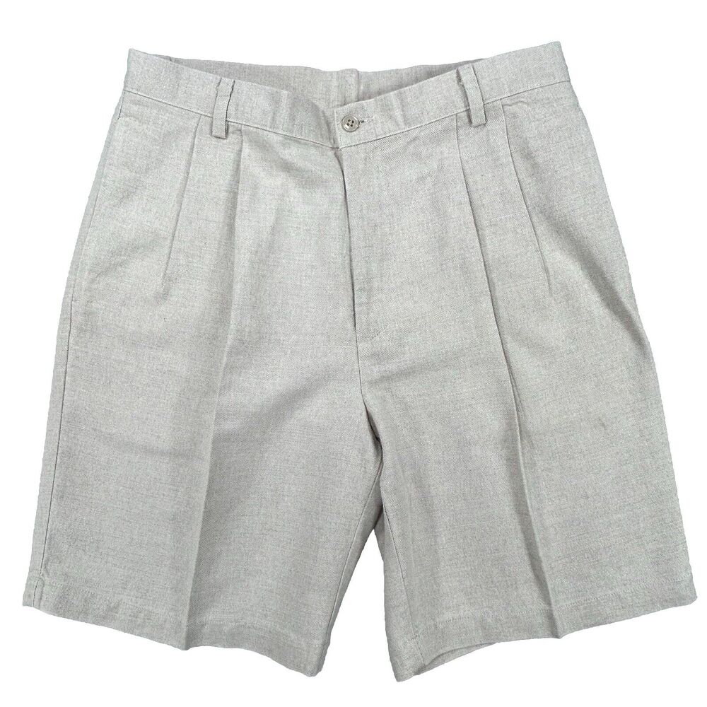 Dockers Shorts Men 34 Cream Linen Cotton Chino Pleated Golf Pockets Casual Khaki